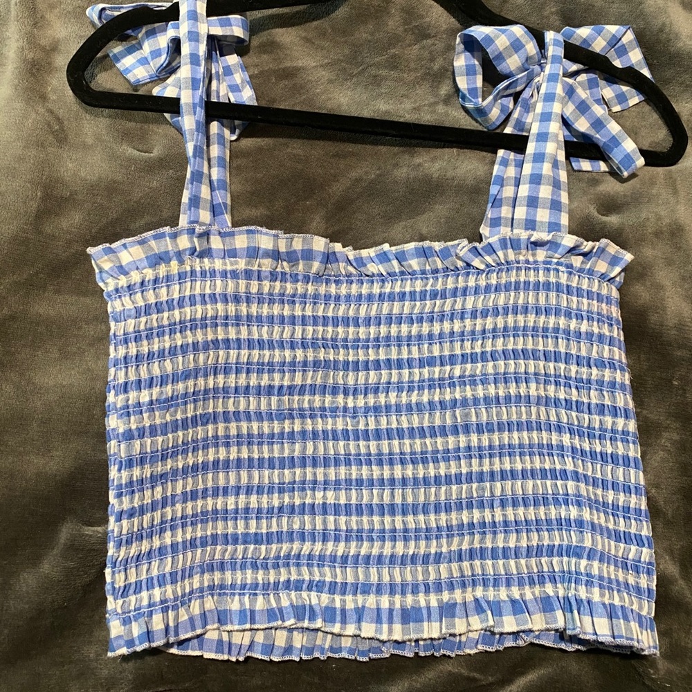 Plaid Crop Top with Tie Shoulders